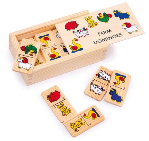 Magasin de jouets en bois, la maison JBD vous présente ses jeux de société en bois, les dominos de la ferme. Petit format, bien adapté pour les plus petits.