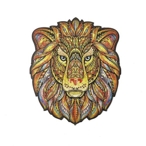 Puzle de madera de prestigio que representa un leon majestuoso impresionante, con piezas únicas recortadas sobre el tema de los animales africanos. Satisfecho o rembolsado.