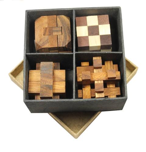 Boutique de jouets en bois, JBD vous présente la boîte d'assortiment de quatre casse-têtes en bois. Expédition sous 24h, frais de port offert. Satisfait ou remboursé.