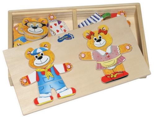 Boutique de jouets en bois, JBD vous présente ses puzzles en bois de chez Legler, les deux Oursons à habiller. Expédition sous 24h, frais de port offert. Satisfait ou remboursé.