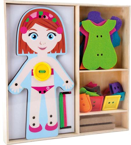 Avec ce set créatif, la poupée varie ses tenues à volonté. Diverses pièces en feutrine s'enfilent sur la poupée à l'aide des ficelles, satisfait ou remboursé.